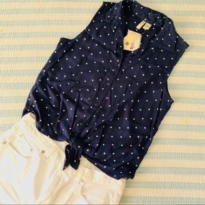 Button Up Navy Polka Dot Tank Top